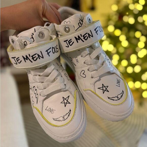Zadig & Voltaire Women's Mid Flash Graffiti‎ Low Top Sneakers, 37 / US6, $448 - Picture 1 of 8